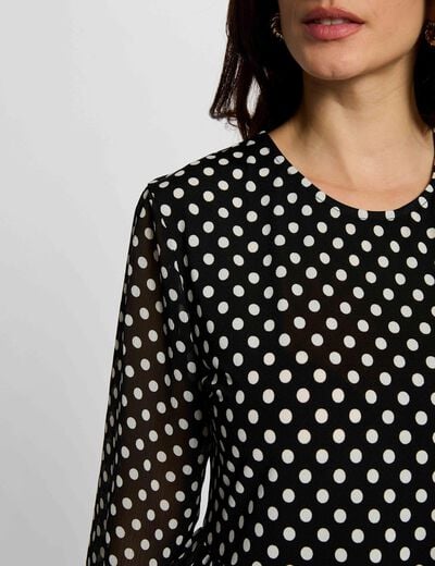 T-shirt met ronde hals van voile zwart vrouw