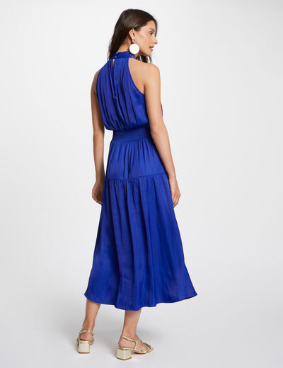 Lange getailleerde jurk bleu electrique vrouw