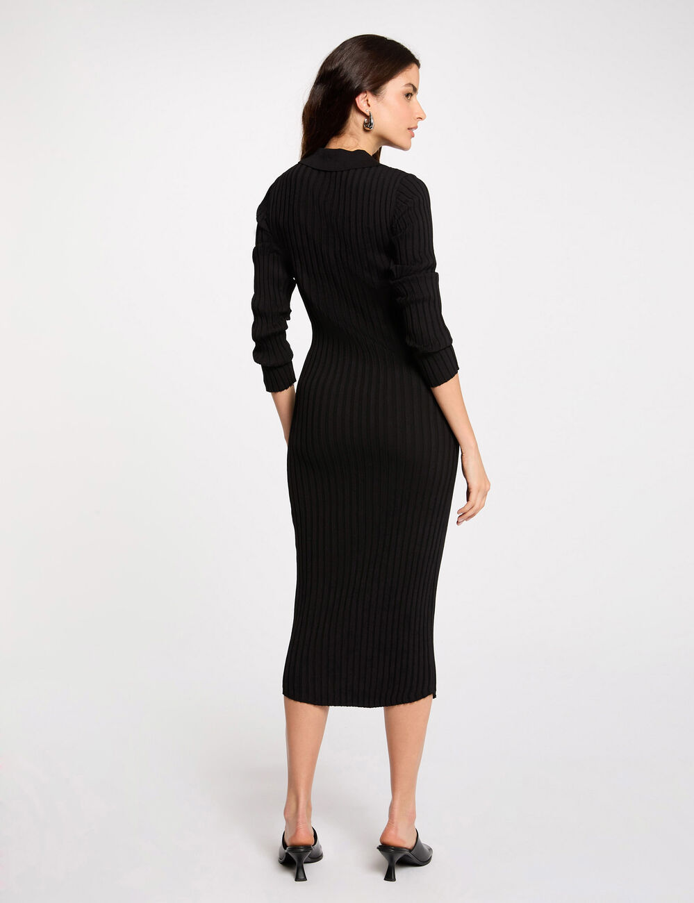 Robe tricot ajustée côtelée noir femme