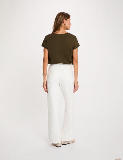 T-shirt col rond manches courtes vert kaki femme