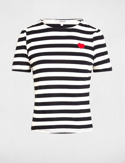 Gestreept T-shirt met korte mouwen helder wit vrouw