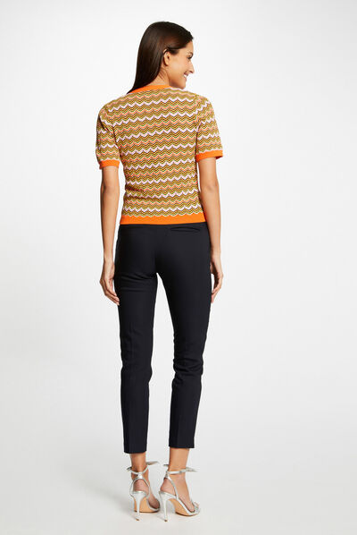 Trui met korte mouwen met chevronprint oranje vrouw