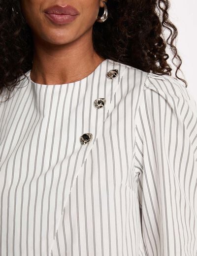 Blouse crois&eacute;e &agrave; rayures blanc femme