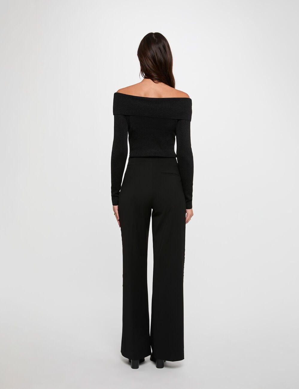 Pull col bardot m&eacute;tallis&eacute; noir femme