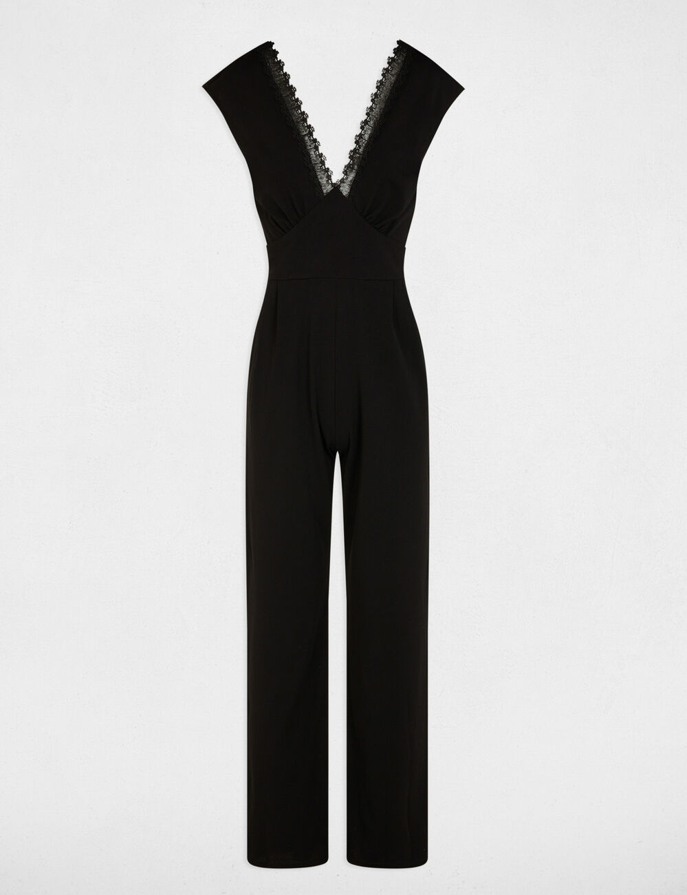 Kant jumpsuit met V-hals zwart vrouw