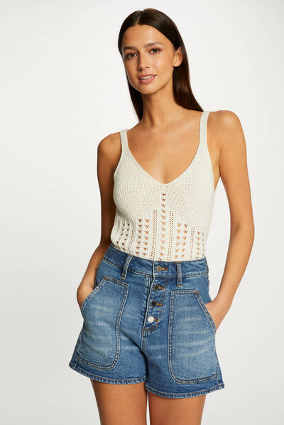 Débardeur pull à détails ajourés beige femme