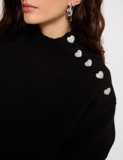Pull manches longues avec boutons noir femme