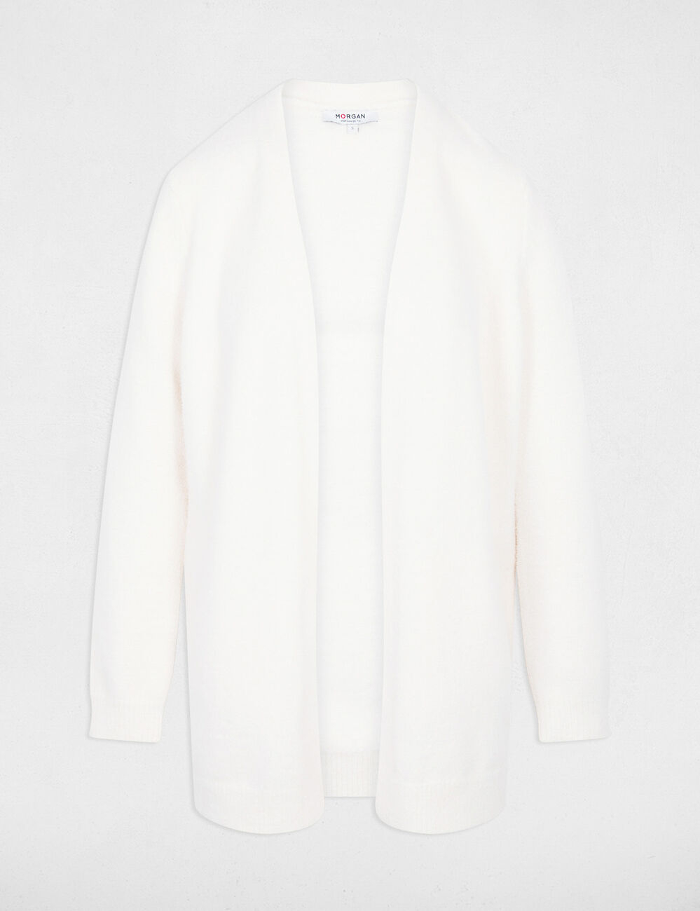 Gilet long col v ivoire femme