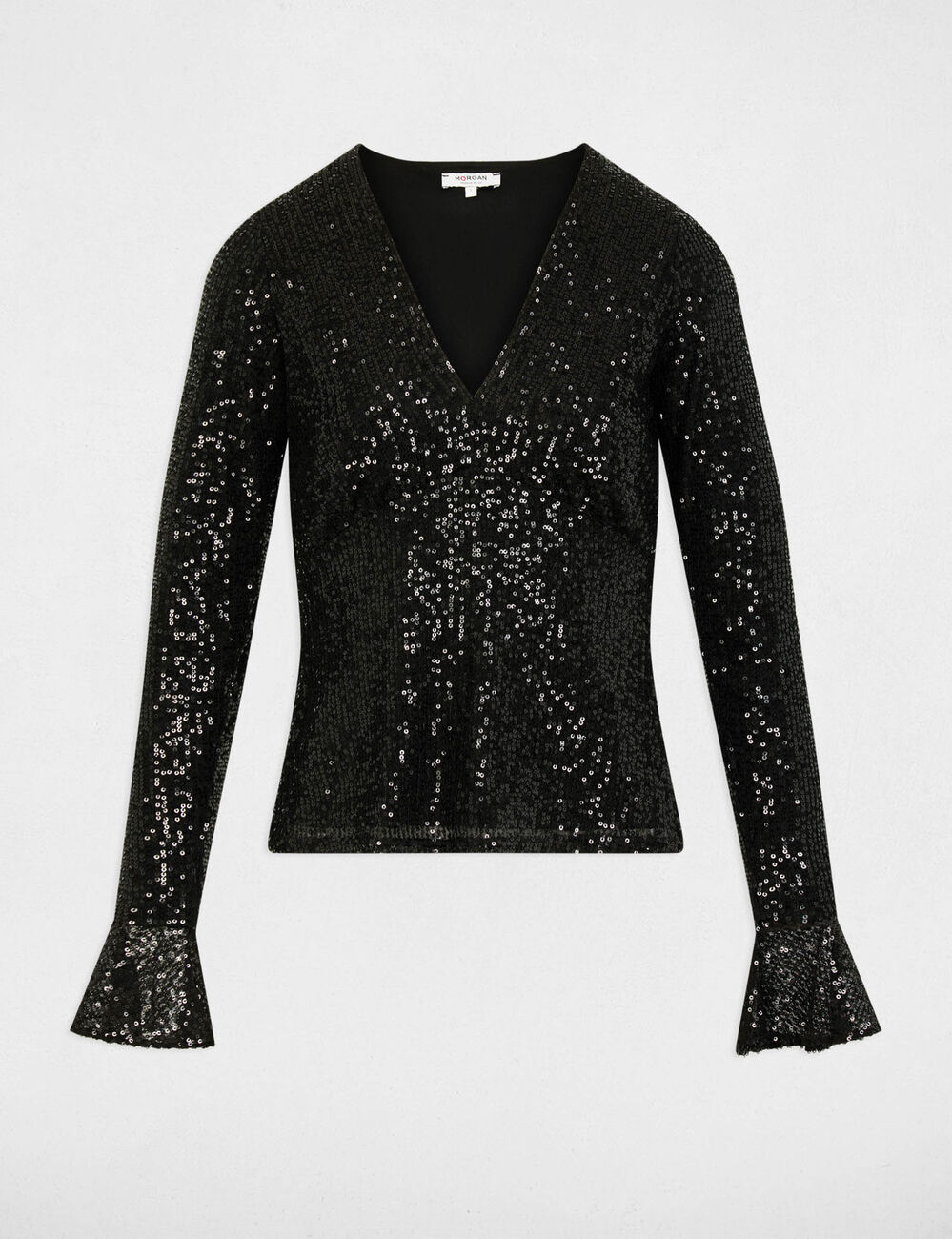 T-shirt cintr&eacute; col v noir femme