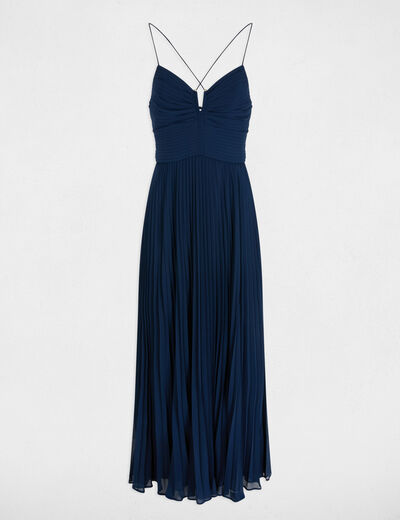 Robe longue dos ouvert bleu marine femme