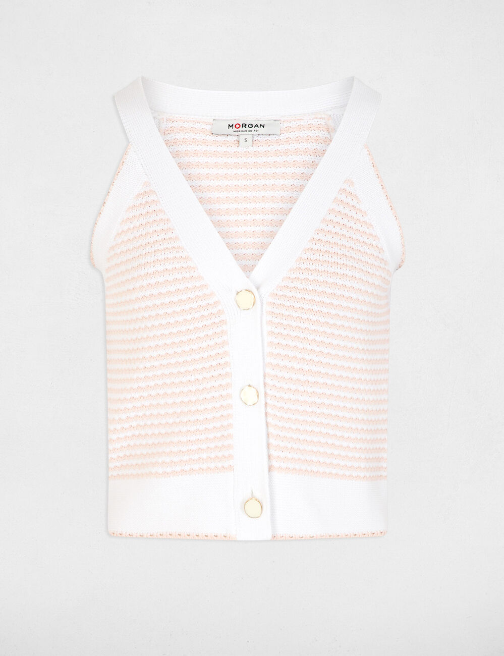 Getailleerd mouwloos vest pastelroze vrouw