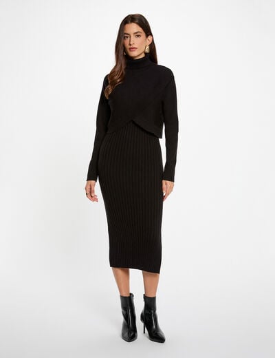 Robe tricot col roul&eacute; noir femme