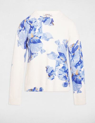 Pull imprim&eacute; floral bleu ciel femme