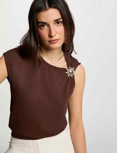 Asymmetrische mouwloze top donker bruin vrouw