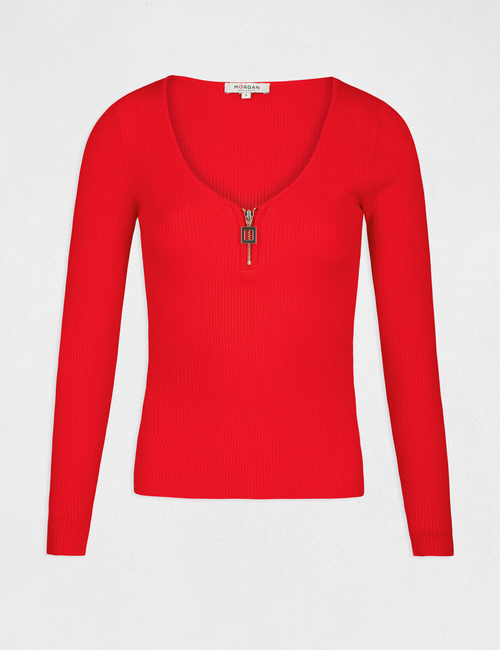 Pull manches longues avec d&eacute;tail zipp&eacute; rouge femme