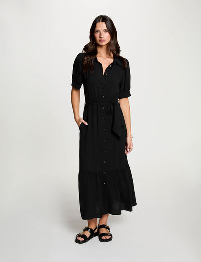 Jurk met pofmouwen in tricot zwart vrouw