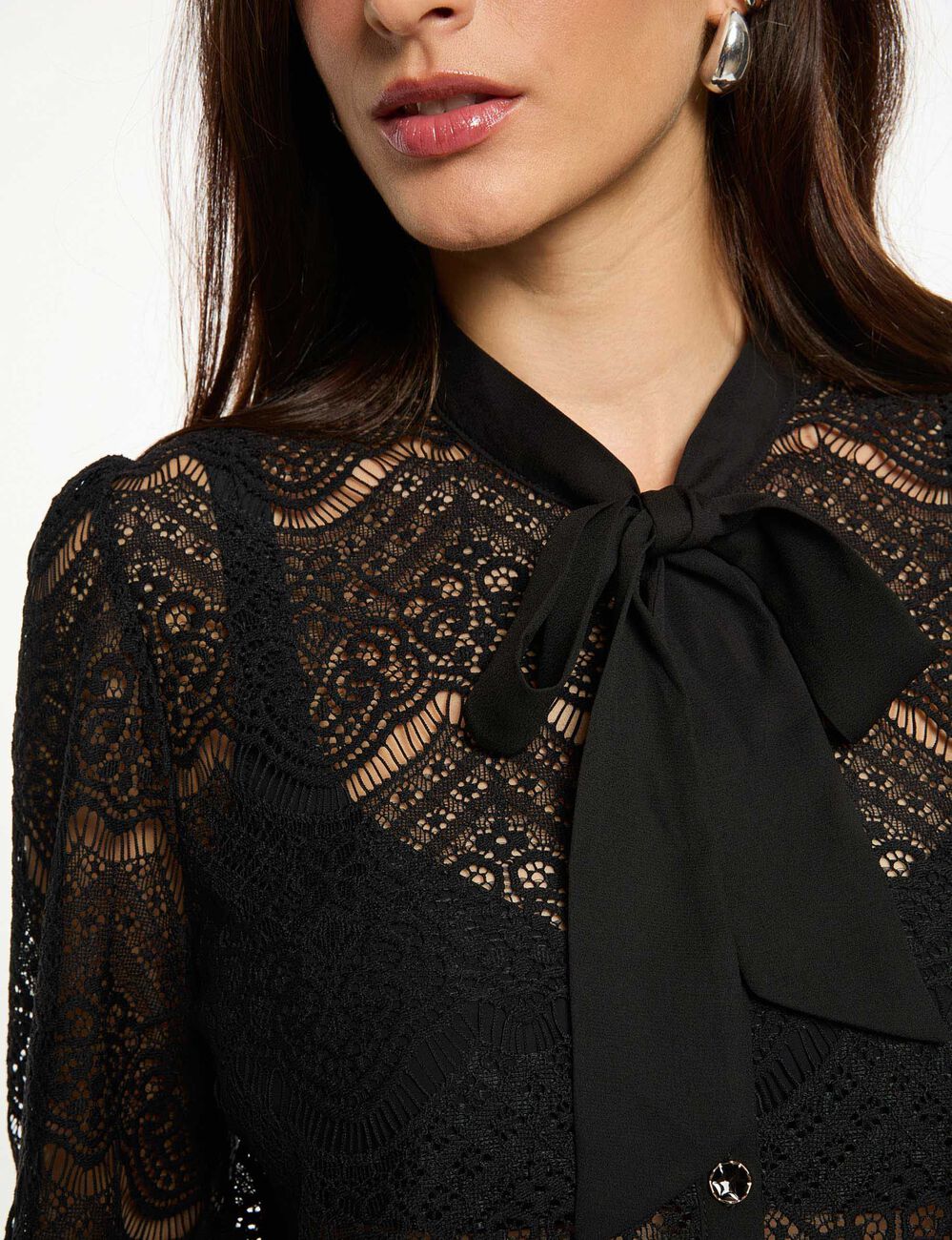 Chemise dentelle lavallière noir femme