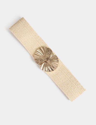 Ceinture large &eacute;lastique beige femme