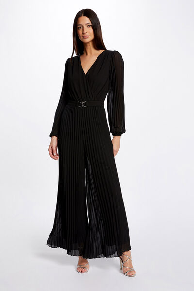 Combinaison jambes larges plissée noir femme