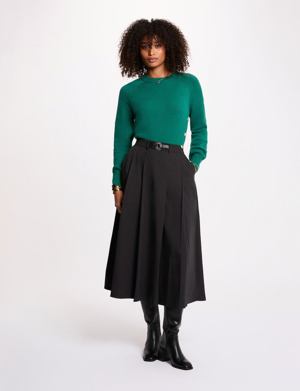 Pull col rond manches longues vert femme