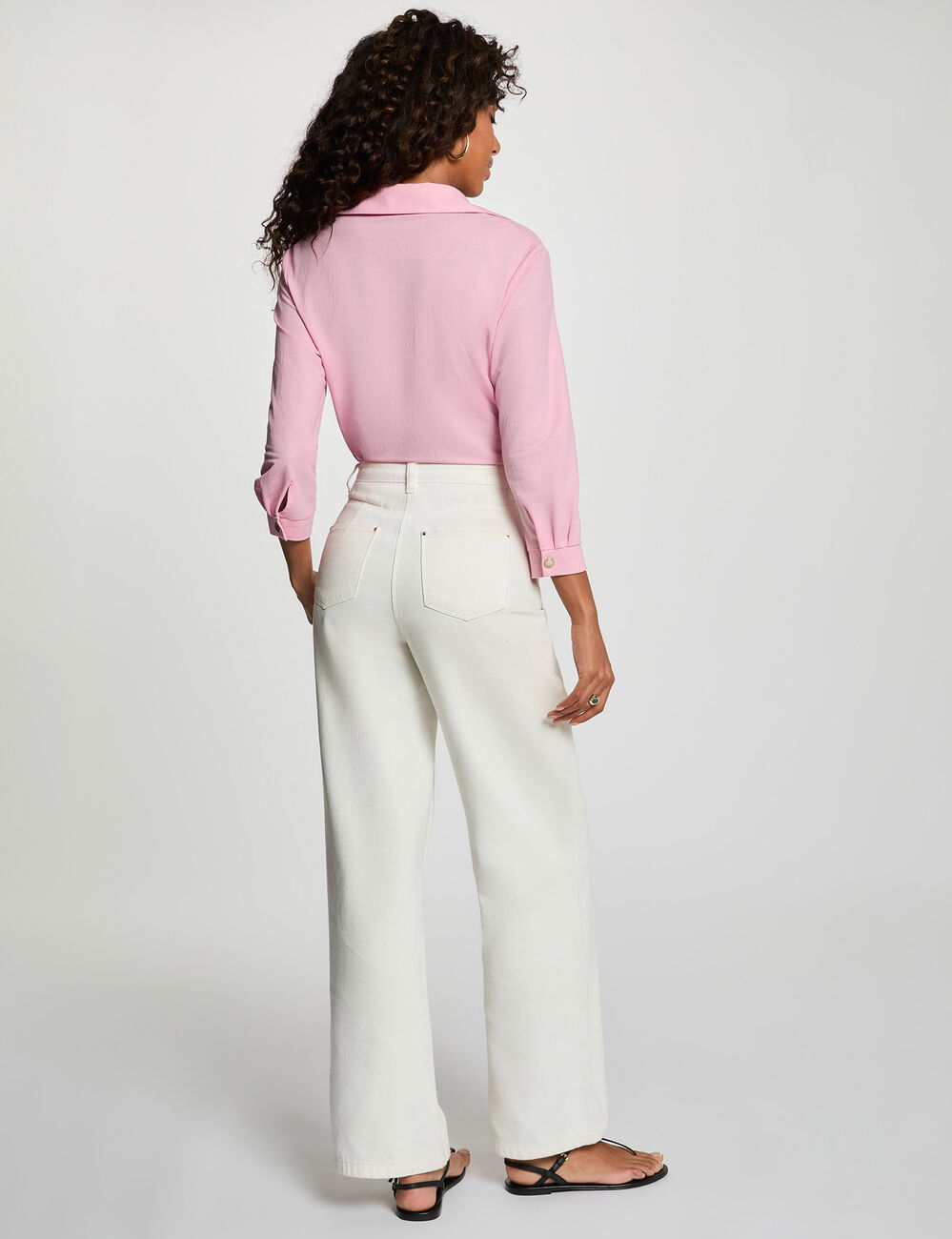 Geknoopte blouse met reverskraag pastelroze vrouw