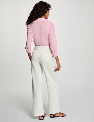 Geknoopte blouse met reverskraag pastelroze vrouw