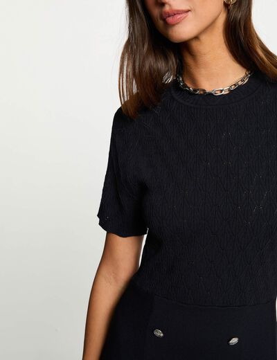 Korte jurk met ronde hals marineblauw vrouw