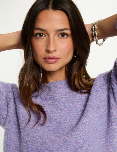 Pull court col rond parme femme