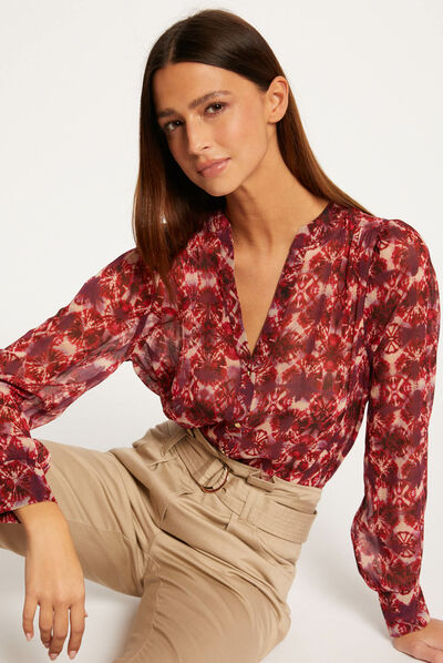 Shirt lange mouwen en abstracte print veelkleurig vrouw