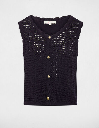 Gilet ajouré sans manches bleu marine femme