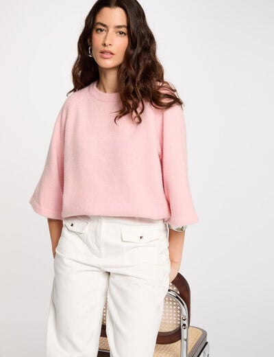 Pull manches 3/4 oversize rose poudrée femme