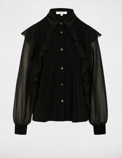 T-shirt voile boutonné noir femme