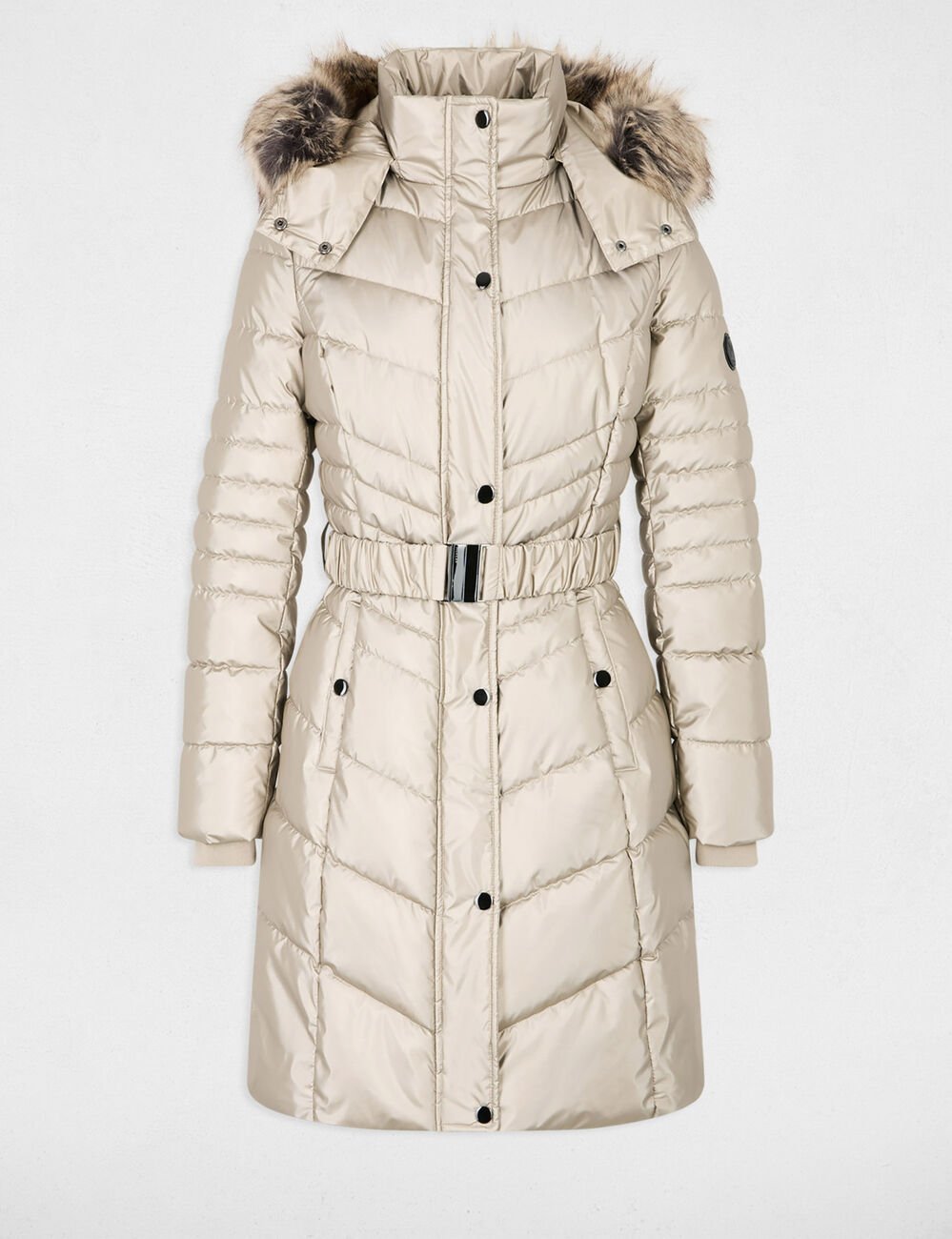 Doudoune mi-longue ajustée jaune or femme