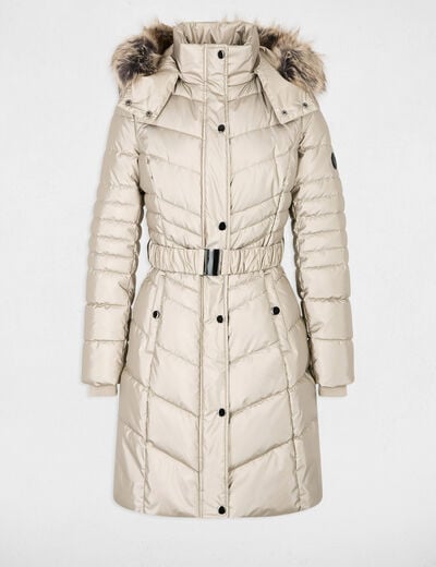 Getailleerde halflange donsjas goudgeel vrouw