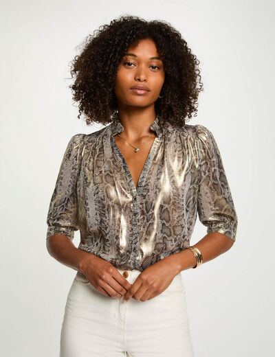 Getailleerd shirt met pofmouwen meerkleurig vrouw
