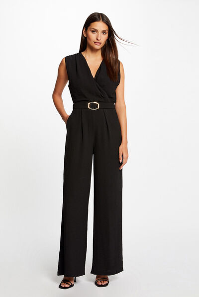 Combinaison jambe large détail boucle noir femme