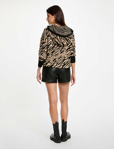 Pull court à capuche noir femme