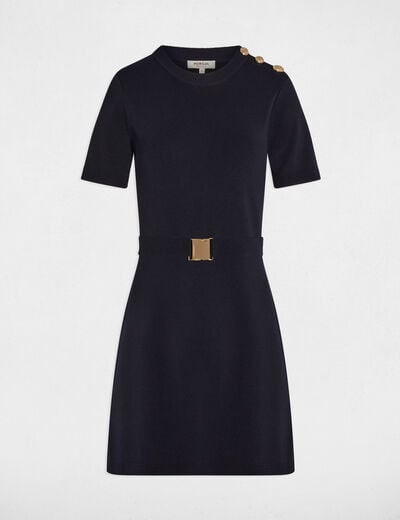 Korte jurk met ceintuur marineblauw vrouw