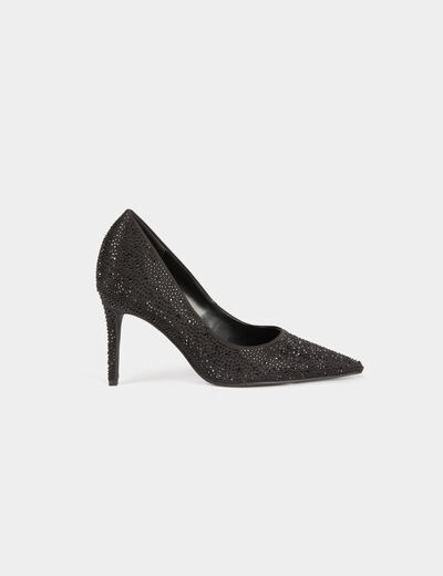 Escarpin satin strass noir femme