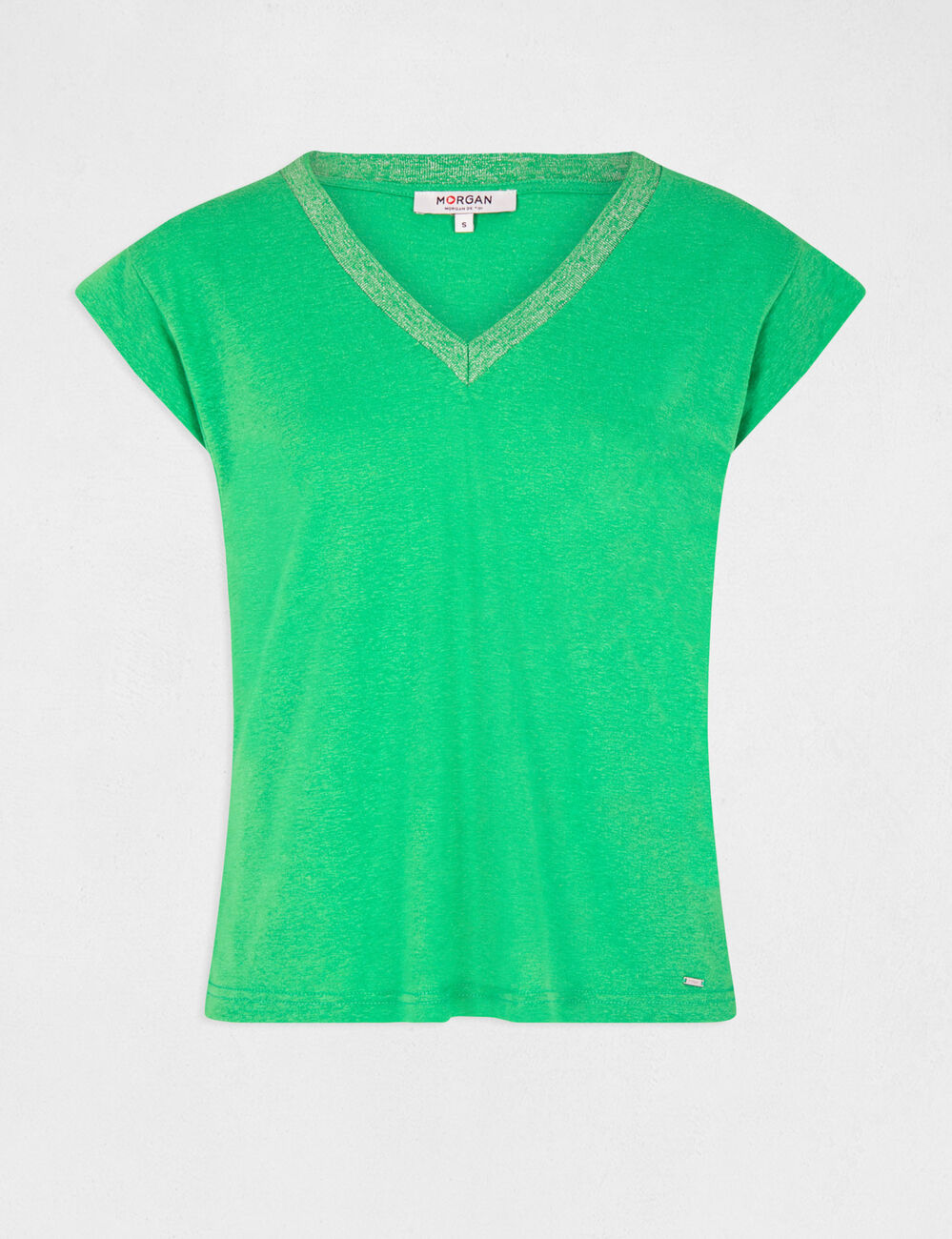 T-shirt manches courtes à col en V vert femme