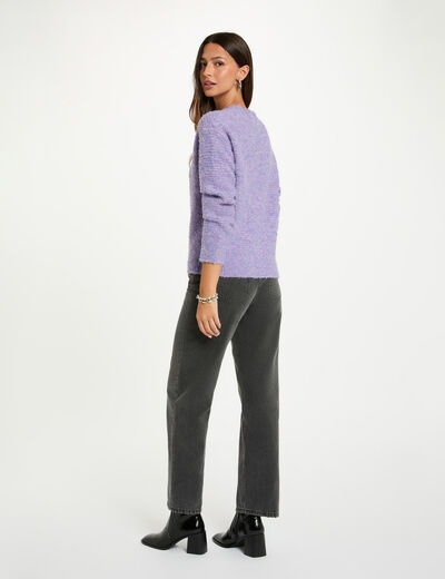 Pull court col rond parme femme