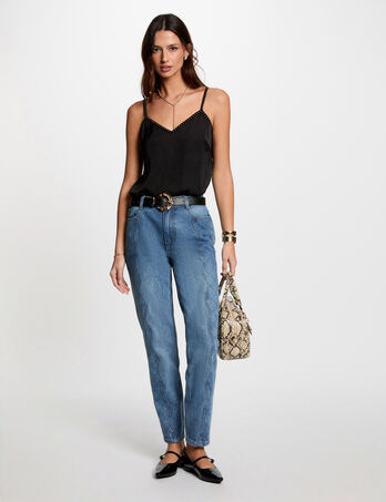 Slim-fit jeans met gewatteerde details stone washed denim vrouw