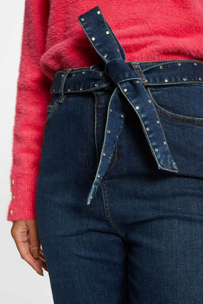 Regular jeans met hoge taille en riem jean stone vrouw
