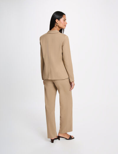 Blazer droit &agrave; rayures taupe femme