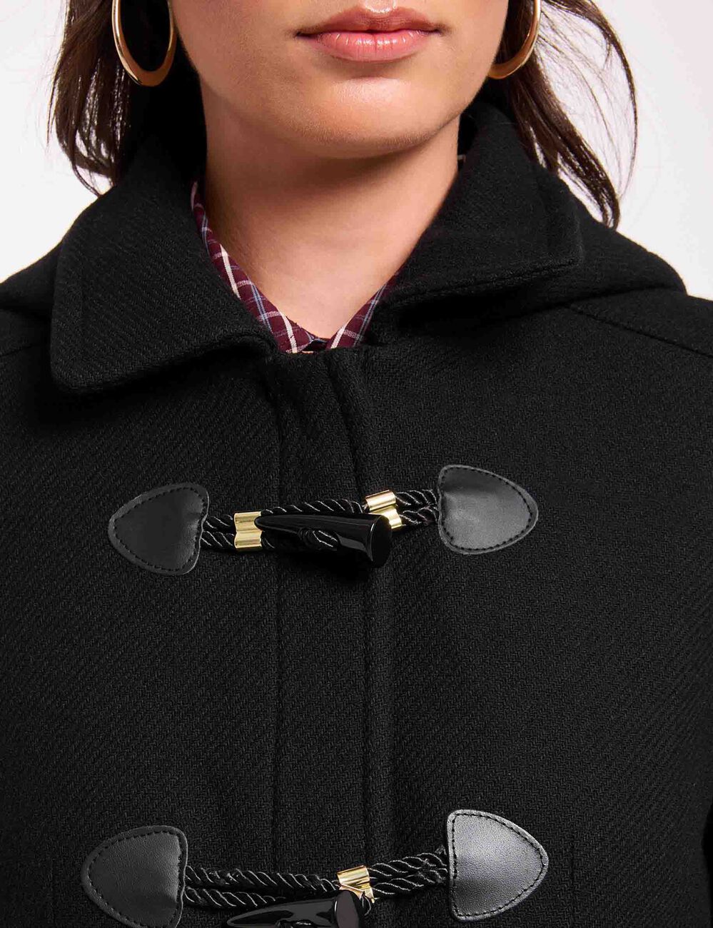 Manteau mi-long brandebourg noir femme
