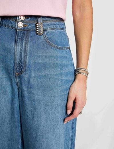Hoge taille brede broek stone washed denim vrouw