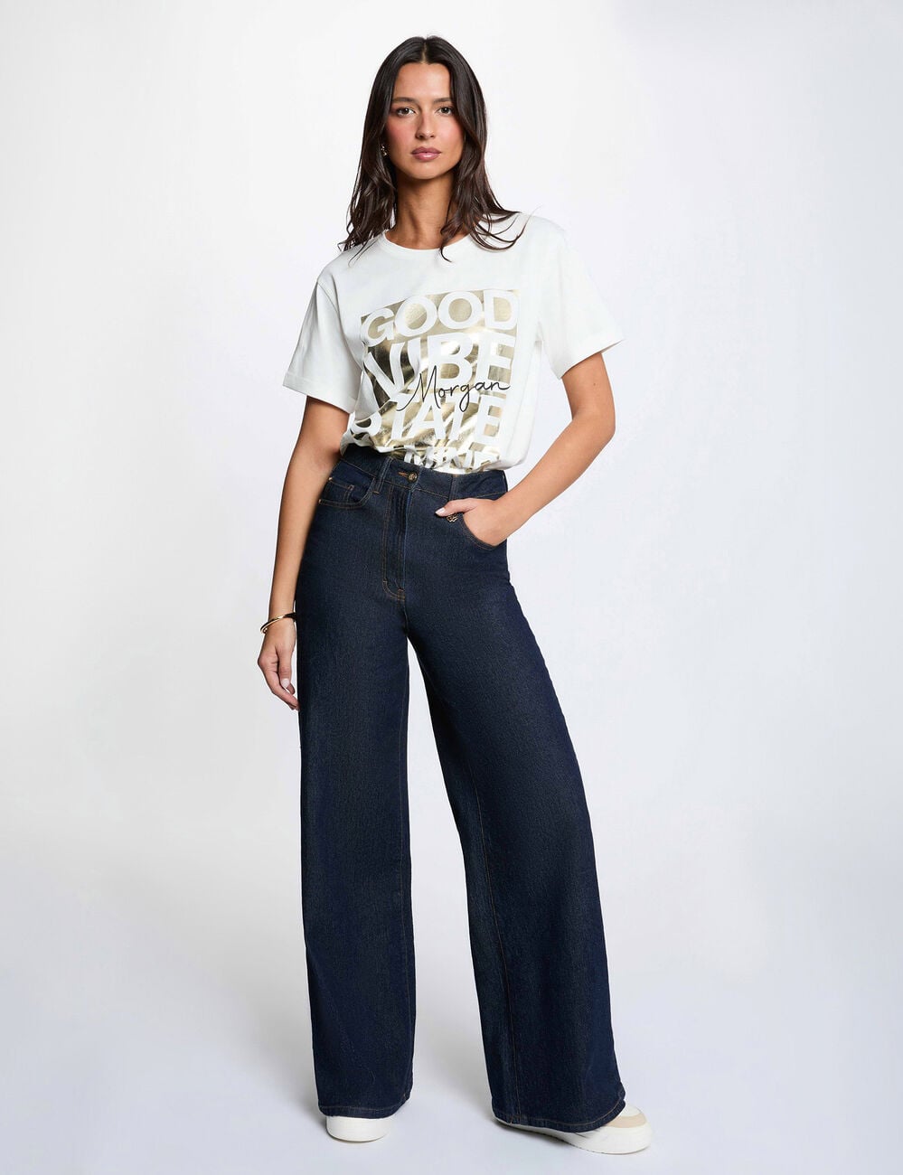 T-shirt col rond blanc femme