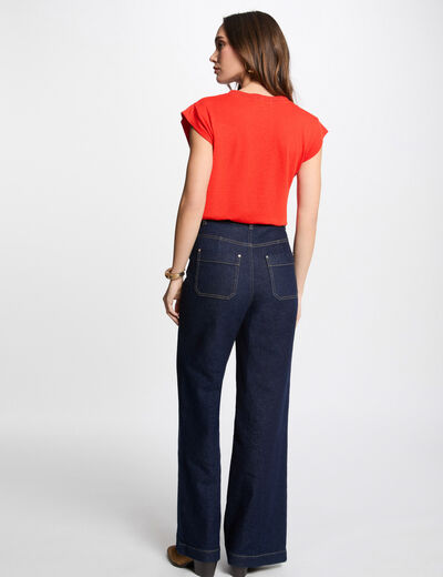 T-shirt met V-hals en korte mouwen oranje vrouw