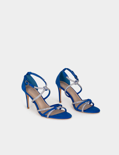 Sandalen met hak en bandjes van strass bleu vrouw