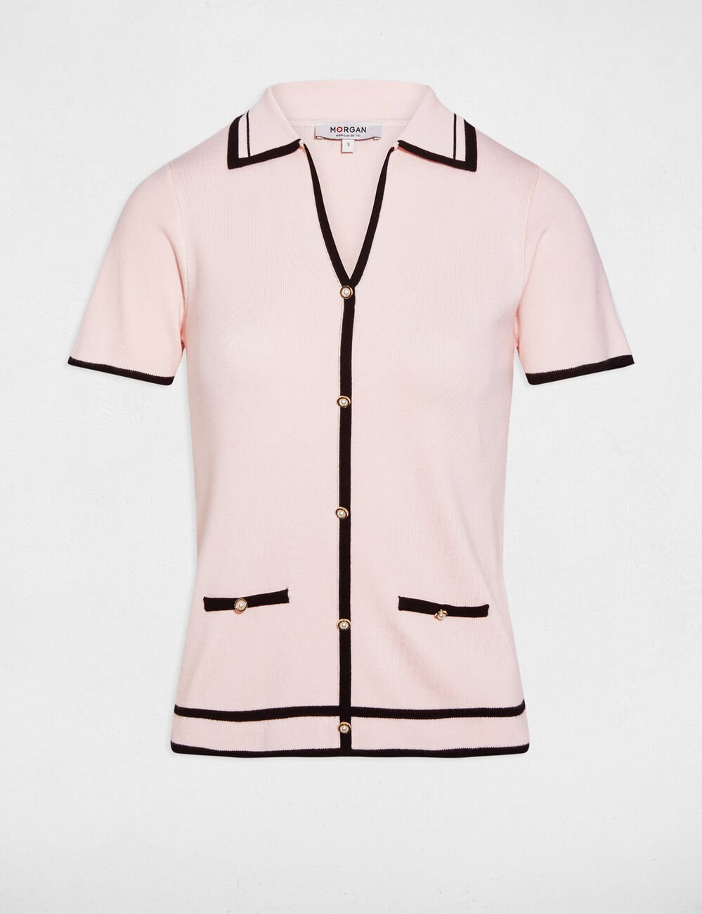 Pull ajust&eacute; ray&eacute; rose clair femme